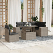 6-piece Lounge Set with cushions poly rattan light grey