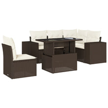 6-delige Loungeset met kussens poly rattan bruin