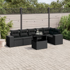 7-delige Loungeset met kussens poly rattan zwart