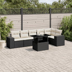 7-delige Loungeset met kussens poly rattan zwart