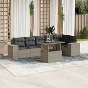Loungeset 7-delig poly rattan lichtgrijs