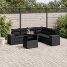 7-delige Loungeset met kussens poly rattan zwart