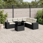 7-delige Loungeset met kussens poly rattan zwart