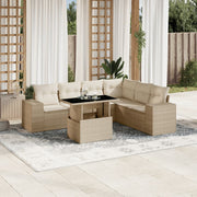 7-piece Lounge Set with Cushions Poly Rattan Beige