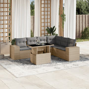 7-piece Lounge Set with Cushions Poly Rattan Beige