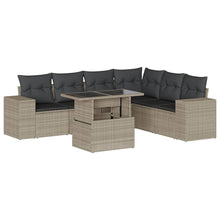 7-delige Loungeset met kussens poly rattan lichtgrijs