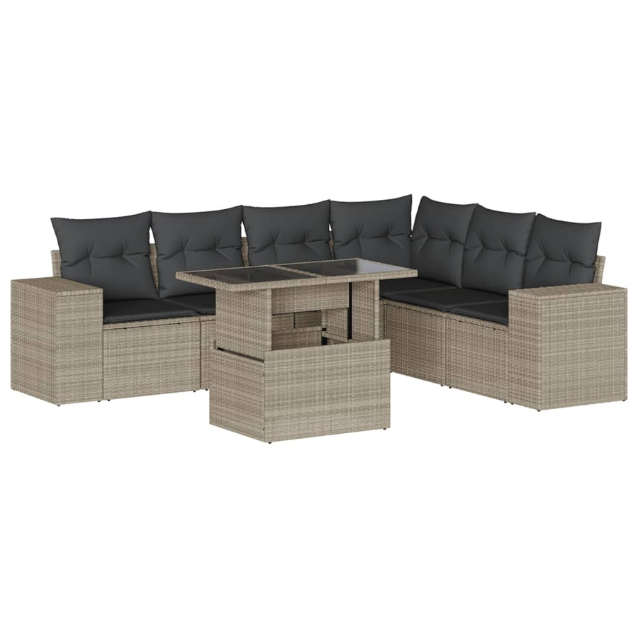7-delige Loungeset met kussens poly rattan lichtgrijs
