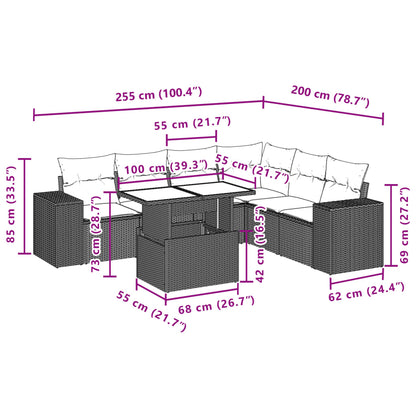 7-delige Loungeset met kussens poly rattan lichtgrijs