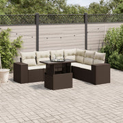 7-Piece Poly Rattan Lounge Set with Cushions Brown