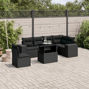 7-piece lounge set with cushions poly rattan black