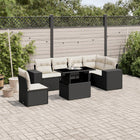 7-delige Loungeset met kussens poly rattan zwart