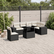 7-piece lounge set with cushions poly rattan black