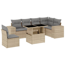 7-delige Loungeset met kussens poly rattan beige
