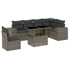 7-delige Loungeset met kussens poly rattan grijs