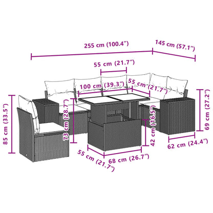 7-delige Loungeset met kussens poly rattan grijs