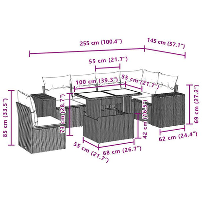 7-delige tuinbankset met kussens, grijs polyrotan