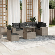 7-piece Lounge Set with cushions poly rattan light grey