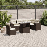 7-Piece Poly Rattan Lounge Set with Cushions Brown