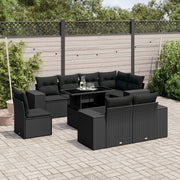 9-piece lounge set with cushions poly rattan black