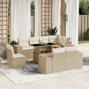 9-piece Loungeset with cushions poly rattan beige