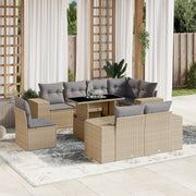 9-piece Loungeset with cushions poly rattan beige
