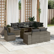 9-piece Loungeset with cushions poly rattan grey