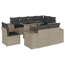 9-delige Loungeset met kussens poly rattan lichtgrijs