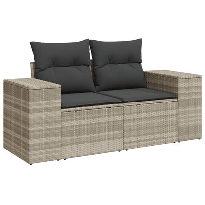 9-delige Loungeset met kussens poly rattan lichtgrijs
