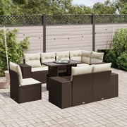 9-piece Lounge Set with Cushions Poly Rattan Brown