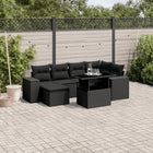 7-delige Loungeset met kussens poly rattan zwart