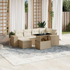 7-delige Loungeset met kussens poly rattan beige