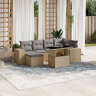 7-delige Loungeset met kussens poly rattan beige