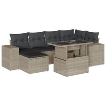 7-delige Loungeset met kussens poly rattan lichtgrijs
