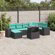Tuinbankset 8-delig polyrotan zwart met kussens