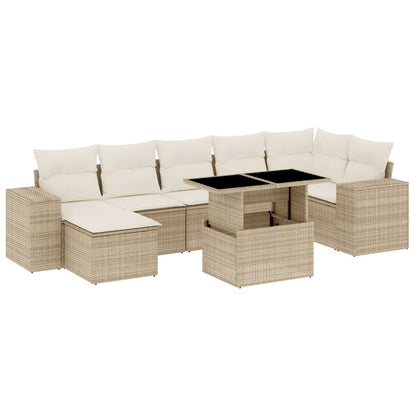 8-delige Loungeset met kussens poly rattan beige