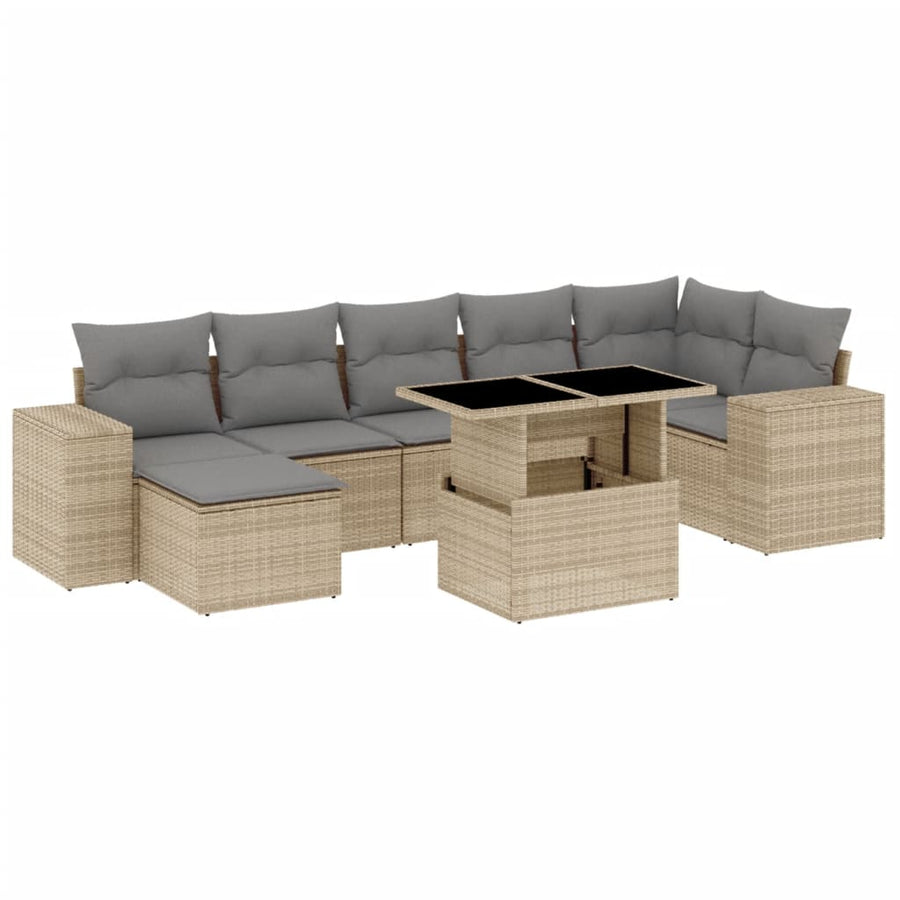 8-delige Loungeset met kussens poly rattan beige