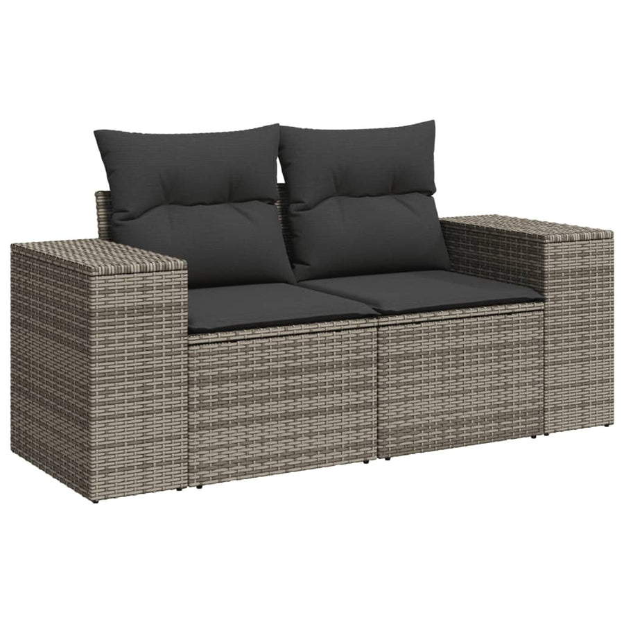 8-delige Loungeset met kussens poly rattan grijs