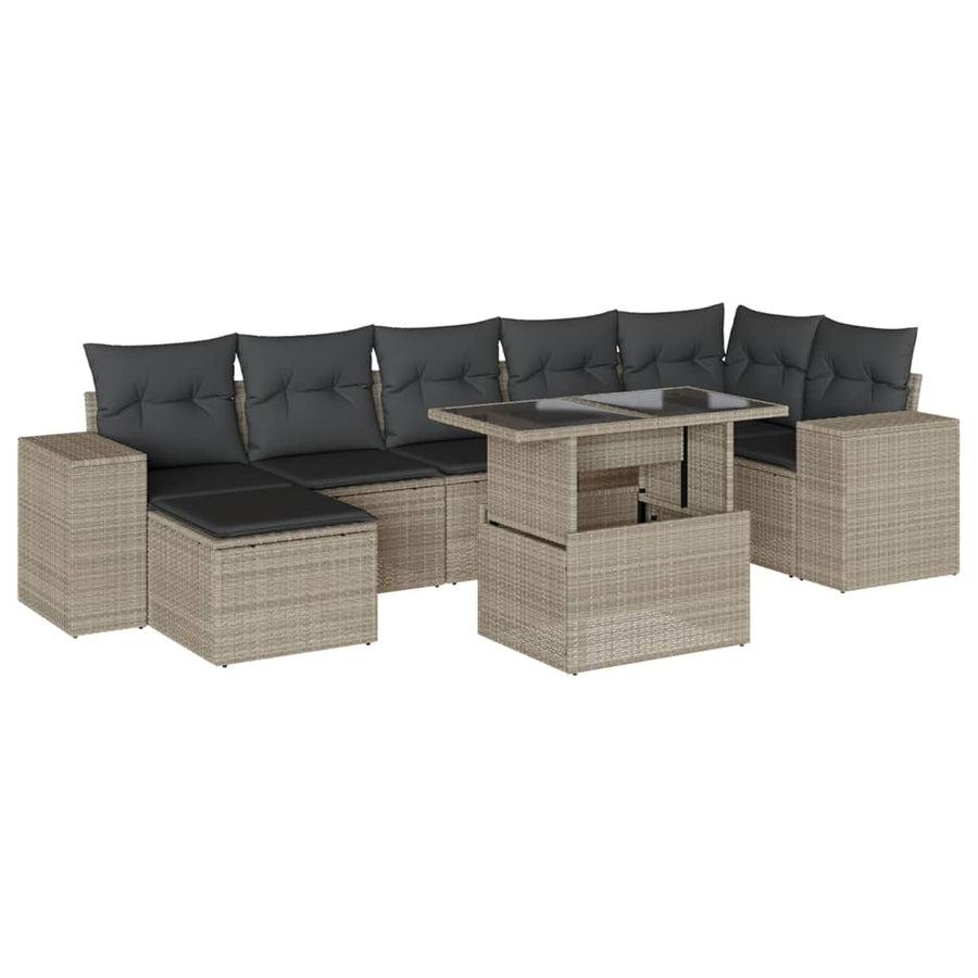 8-delige Loungeset met kussens poly rattan lichtgrijs