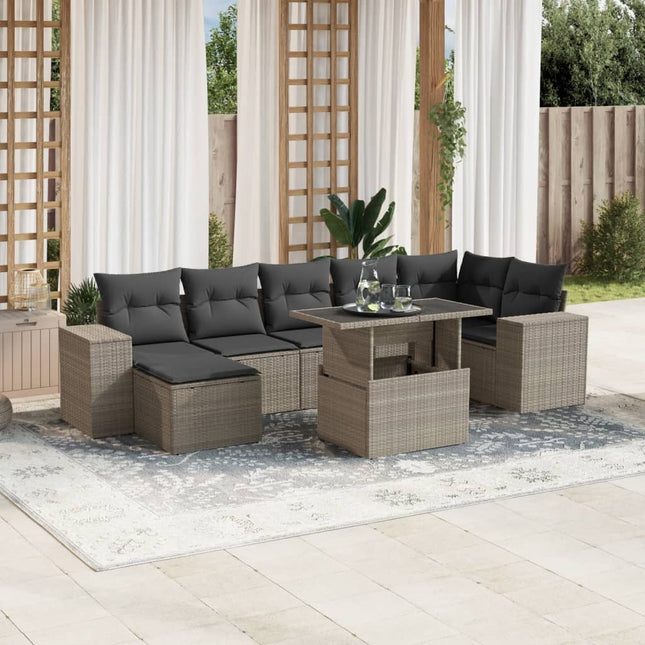 8-delige Loungeset met kussens poly rattan lichtgrijs