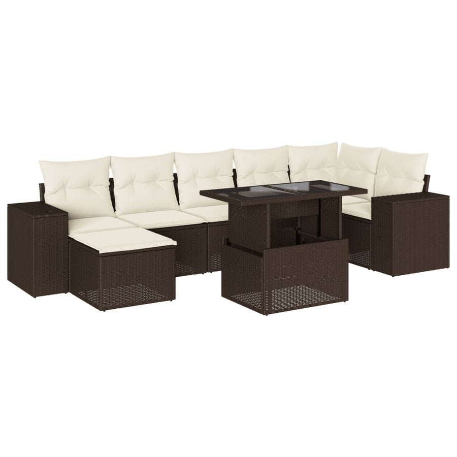 8-delige Loungeset met kussens poly rattan bruin