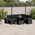 8-delige Loungeset met kussens poly rattan zwart