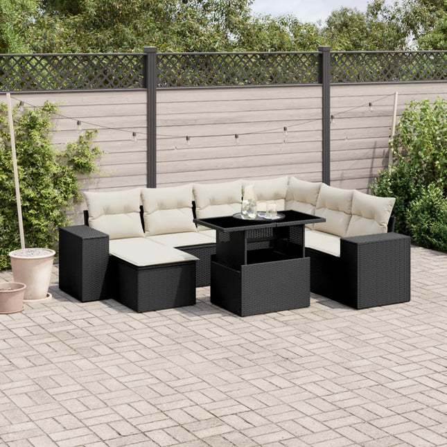 8-delige Loungeset met kussens poly rattan zwart