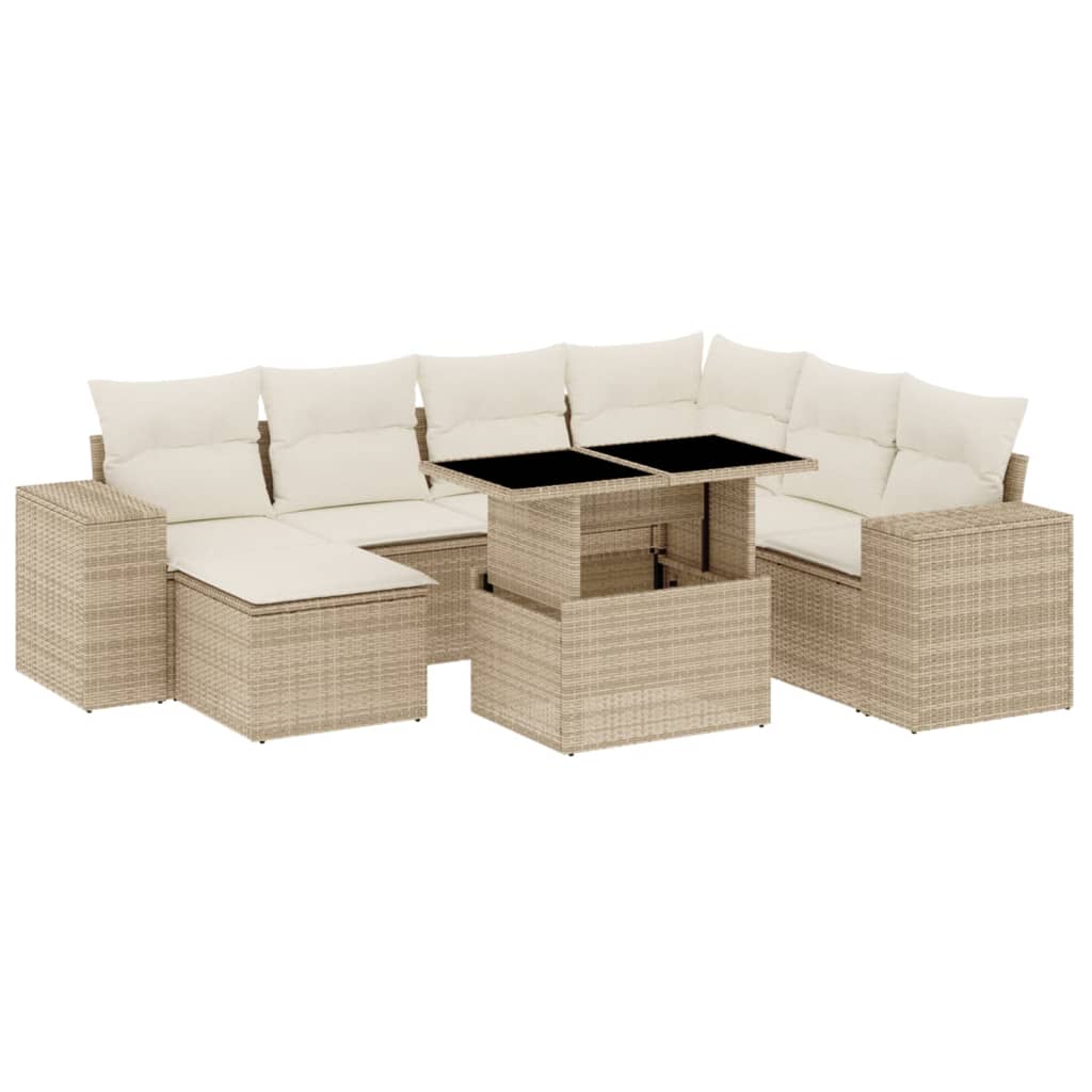 8-delige Loungeset met kussens poly rattan beige