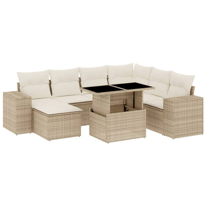 8-delige Loungeset met kussens poly rattan beige