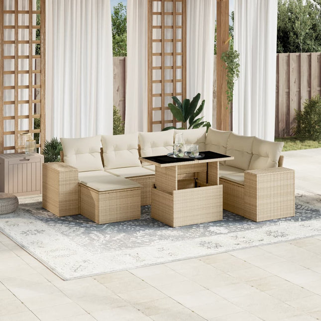 8-delige Loungeset met kussens poly rattan beige