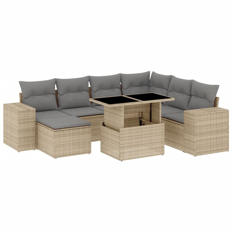 8-delige Loungeset met kussens poly rattan beige