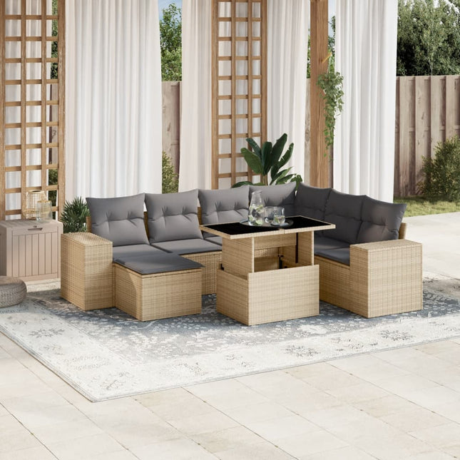 8-delige Loungeset met kussens poly rattan beige