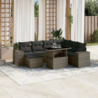 8-delige Loungeset met kussens poly rattan grijs