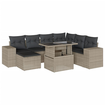 8-delige Loungeset met kussens poly rattan lichtgrijs