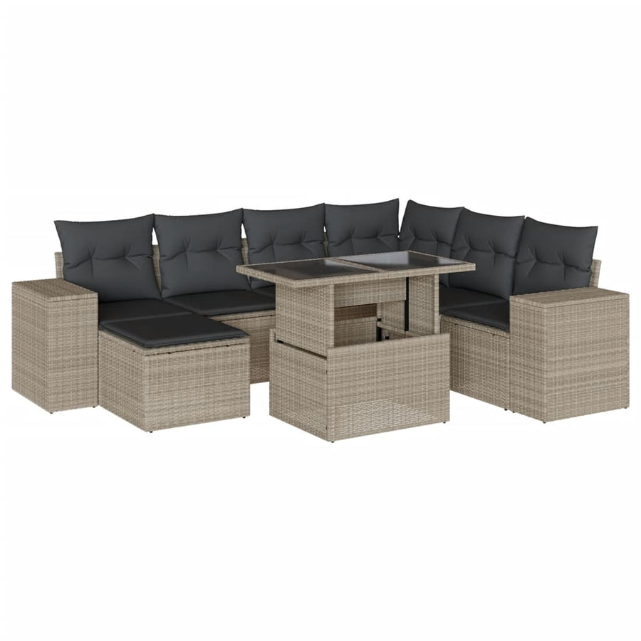 8-delige Loungeset met kussens poly rattan lichtgrijs